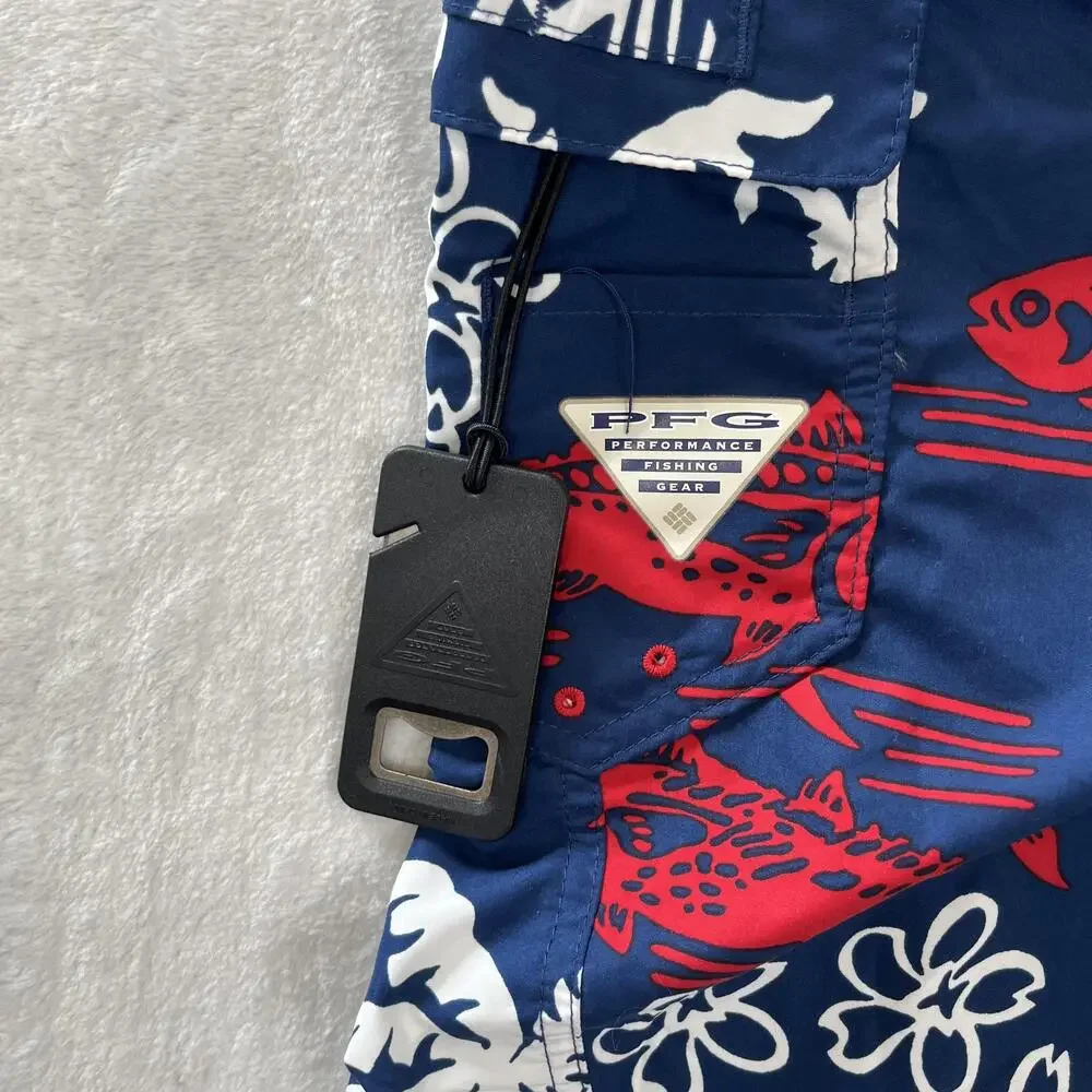 Columbia PFG Board Shorts Mens 34 Blue Fish Floral Swim Trunks UPF 30 Tropical